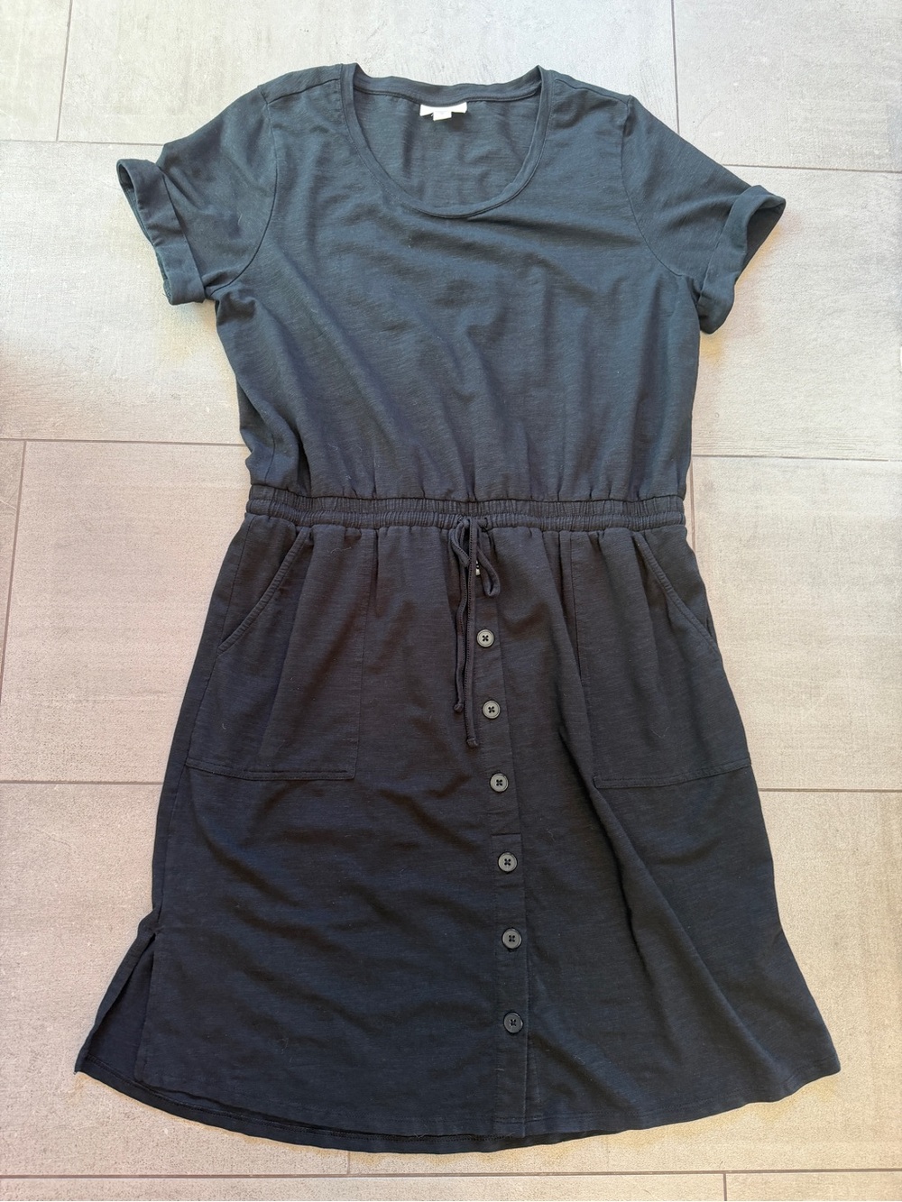 NWOT JJill Classic Black Drawstring Waist Dress in comfy stretchy cotton fabric!